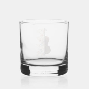 Violin with flowers. whiskey glass