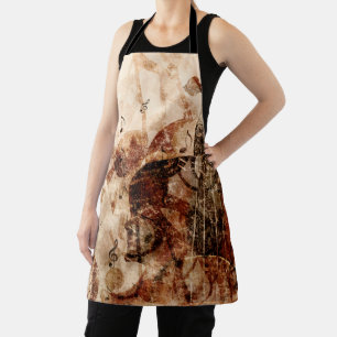Violin with music notes vintage music illustration apron