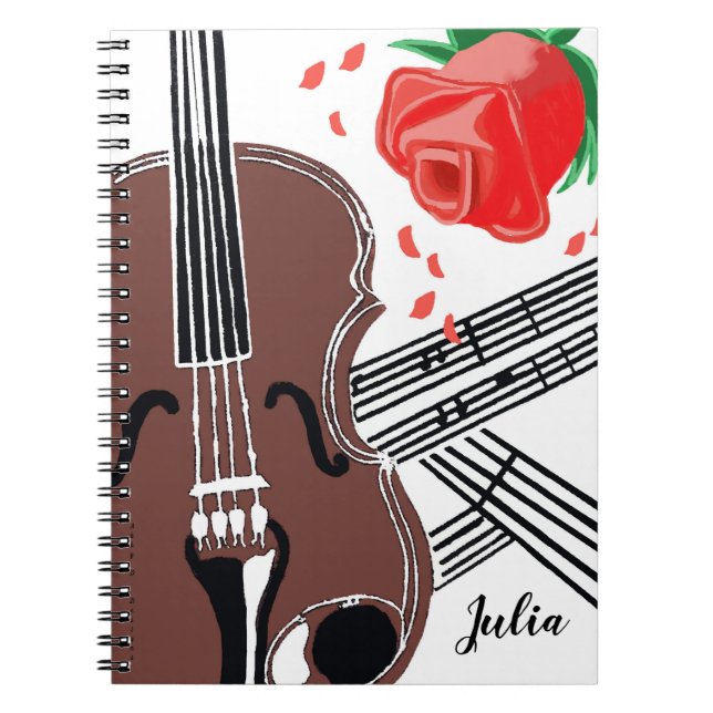 Violin with Rose Sheet Music Personalised Notebook (Front)