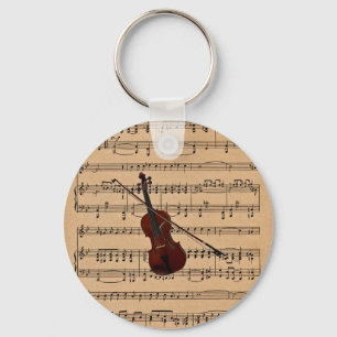 Violin With Sheet Music Background Key Ring