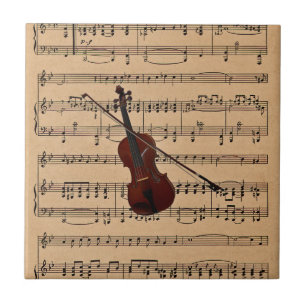 Violin With Sheet Music Background Tile
