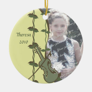 Violin Woodland Photo Ceramic Tree Decoration