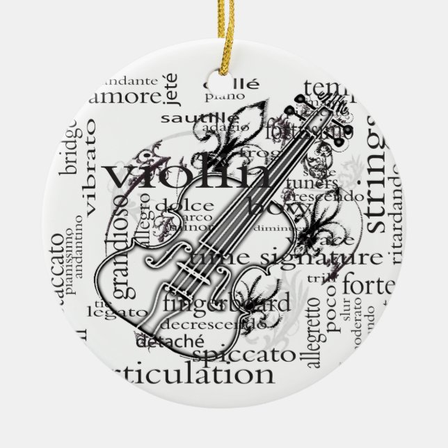 violin word cloud ornament (Front)