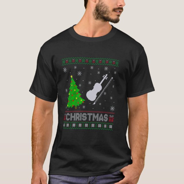 Violin Xmas Tree Lighting Ugly Christmas Sweater (Front)