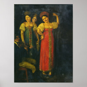 Violinist and three women dancing poster