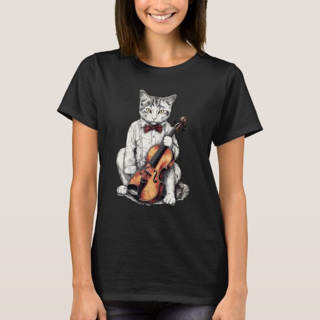 Violinist Cat Violin Musician String Player Classi T-Shirt (Front)