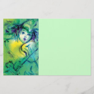 VIOLINIST CLOWN IN GREEN Venetian Carnival Faces Stationery
