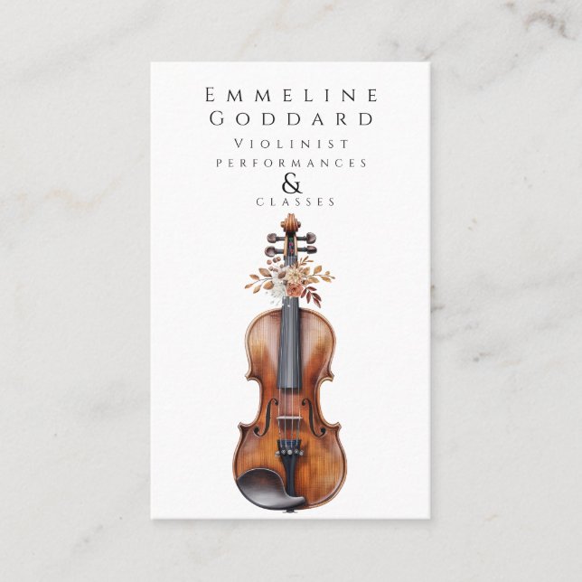 Violinist Floral Violin Music Teacher Musician Business Card (Front)