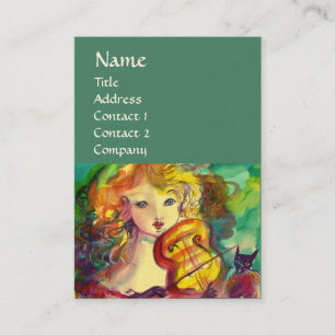 VIOLINIST GIRL ,VIOLIN AND CAT BUSINESS CARD