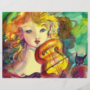 VIOLINIST GIRL ,VIOLIN AND CAT CUSTOMISED LETTERHEAD