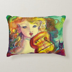 VIOLINIST GIRL ,VIOLIN  AND CAT DECORATIVE CUSHION