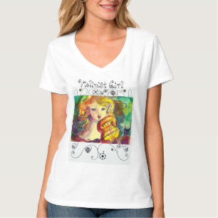 VIOLINIST GIRL ,VIOLIN AND CAT Geometric Swirls T-Shirt