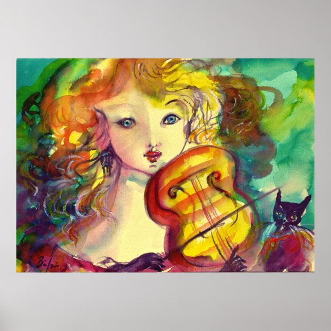 VIOLINIST GIRL ,VIOLIN  AND CAT POSTER (Front)
