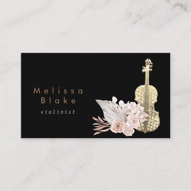 violinist pampas grass black background  business card (Front)