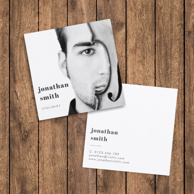 Violinist Photo Professional Musician Minimal  Square Business Card (Creator Uploaded)