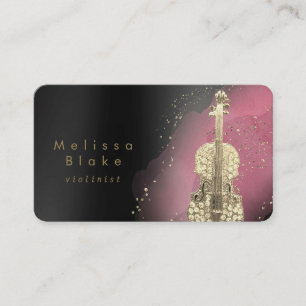 violinist pink watercolor on black business card