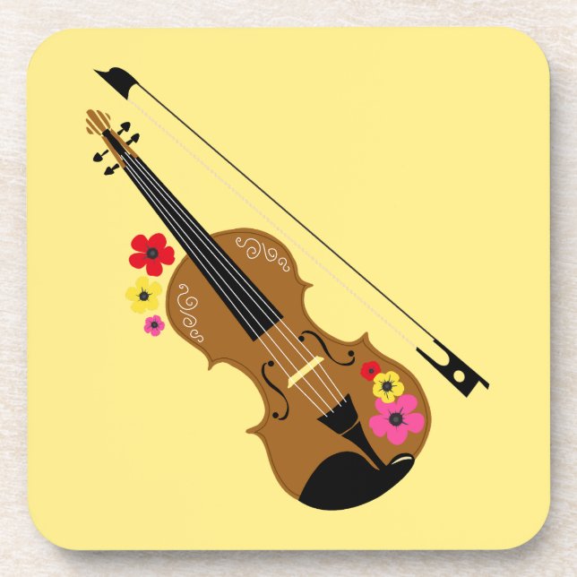 Violinist Pretty Floral Violin Coaster (Front)