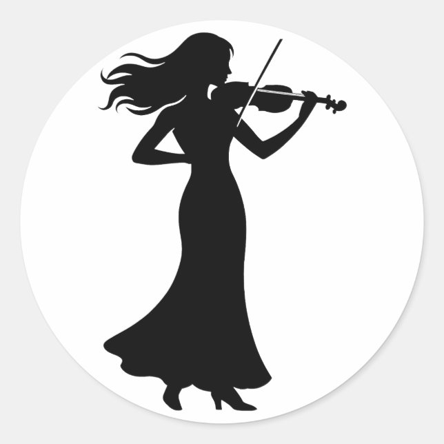 Violinist Silhouette Lady Classic Round Sticker (Front)