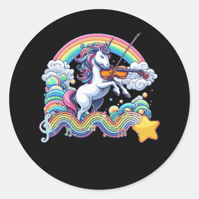 Violinist Unicorn Playing Violin Viola Player Musi Classic Round Sticker (Front)