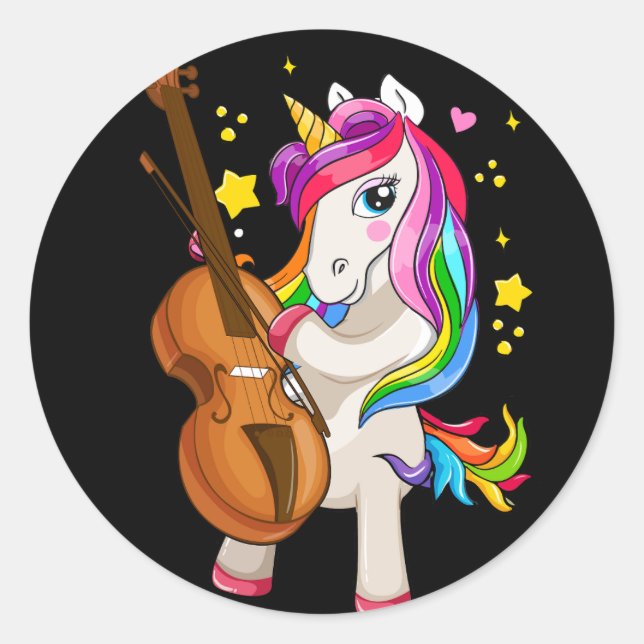 Violinist Unicorn Violin Viola Player Music Lover  Classic Round Sticker (Front)