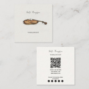 Violinist Vintage Violin Musician Teacher QR Code Square Business Card