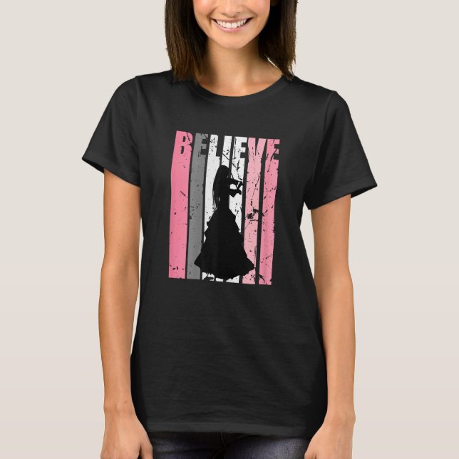 Violinist Violin Player Fan Believe Music Girl Ret T-Shirt (Front)