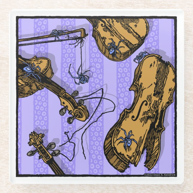 Violins and Spiders - Pop Goth Nightmare Surreal Glass Coaster (Front)