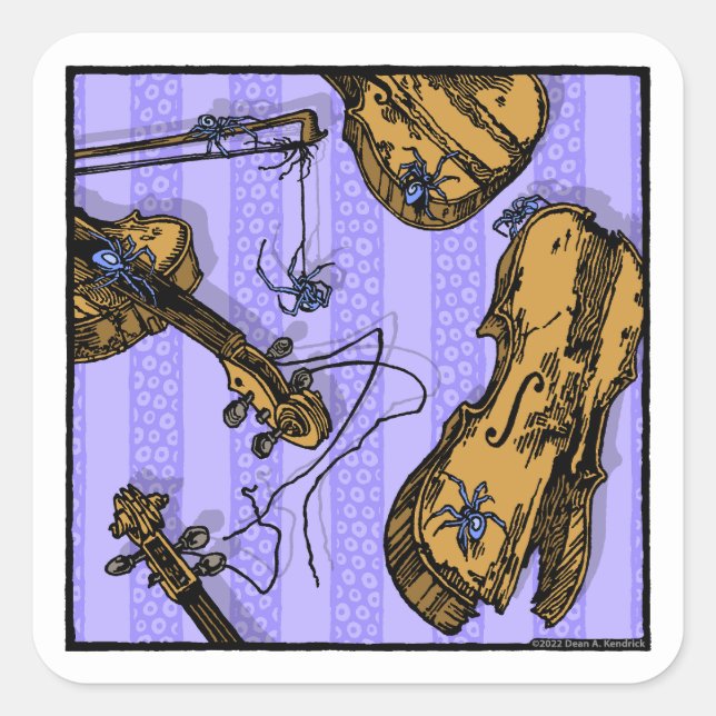 Violins and Spiders - Pop Goth Nightmare Surreal Square Sticker (Front)