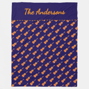 Violins Music Themed Pattern Navy Personalised Fleece Blanket