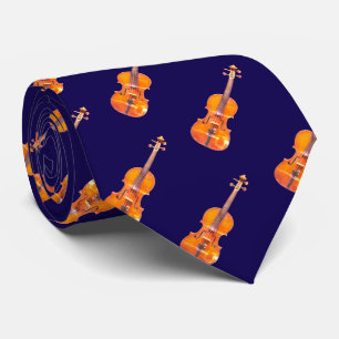 Violins Musical Instrument Patterned Navy Blue Tie