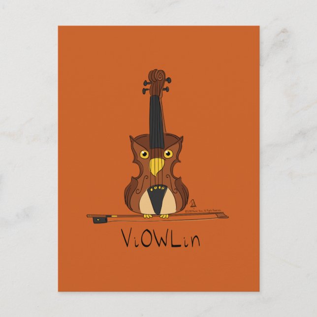 ViOWLin Violin Owl Music Postcard (Front)
