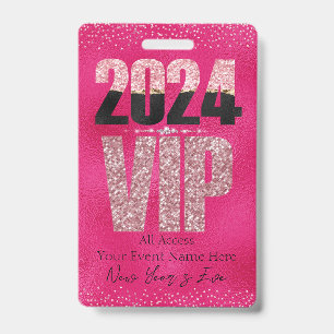 VIP 2024 Glamourous Hot Pink Glitter Diamonds Badg ID Badge