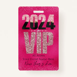 VIP 2024 Glamourous Hot Pink Glitter Diamonds Badg ID Badge