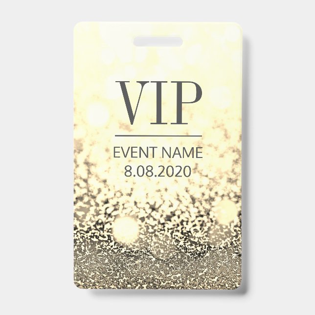 VIP Access Event Elegant White Gold Glitter ID Badge (Front)