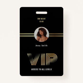 VIP Access Member Gold Foil Photo Nighclub ID Badge