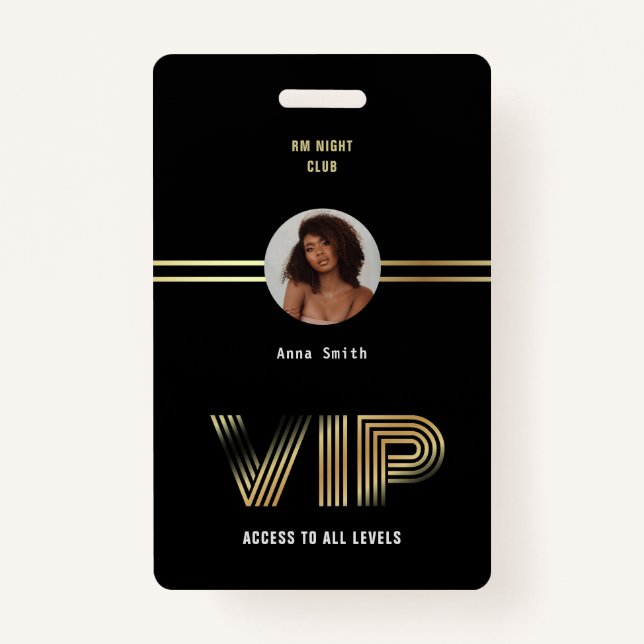 VIP Access Member Gold Foil Photo Nighclub ID Badge (Front)