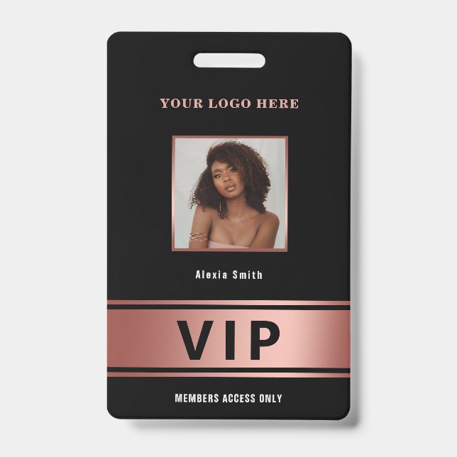 VIP Access Member only rose gold glam photo ID Badge (Front)