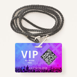 VIP Access Pass QR Code Event Horizontal ID Badge