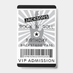 VIP ADMISSION Backstage Pass Rock 'N' Roll Party ID Badge
