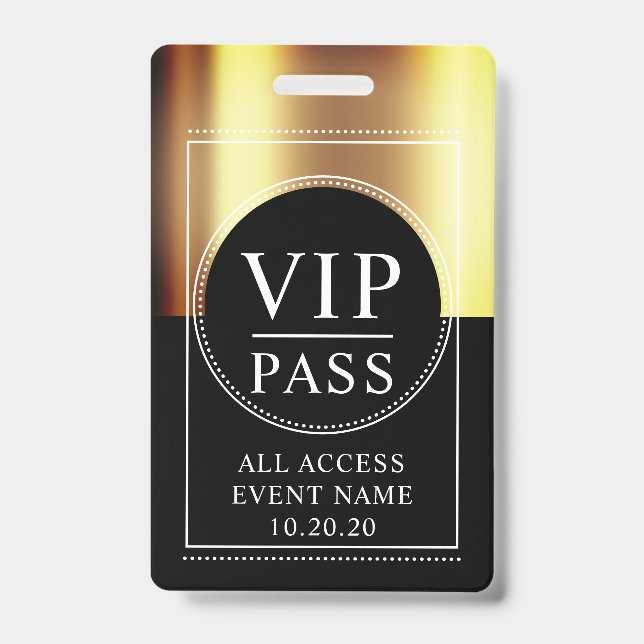 VIP All Access Event Metallic Gold Black Badge ID Badge (Front)