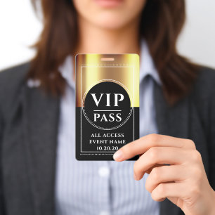 VIP All Access Event Metallic Gold Black ID Badge