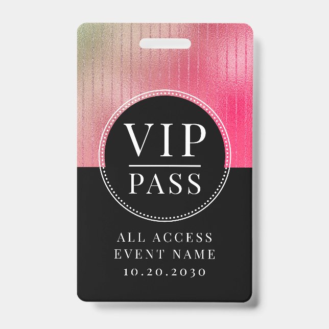 VIP All Access Event Metallic Rose Blush Black ID Badge (Front)