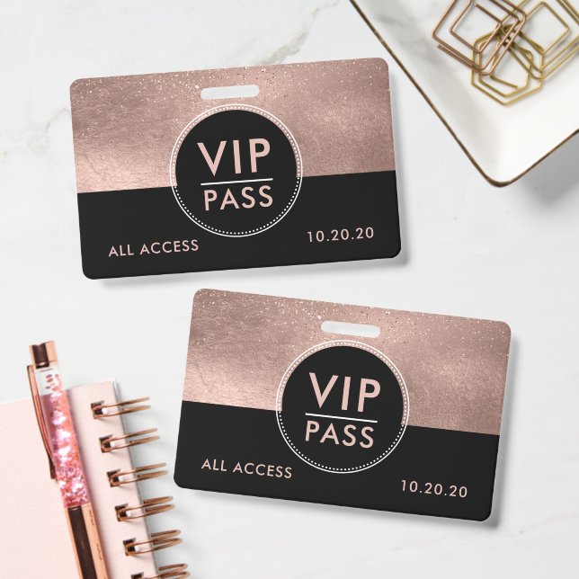 VIP All Access Event Metallic Rose Gold Glitter ID Badge (Office)