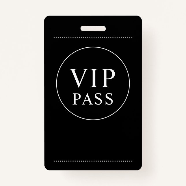 VIP All Access Event Simple Black White Badge ID Badge (Front)