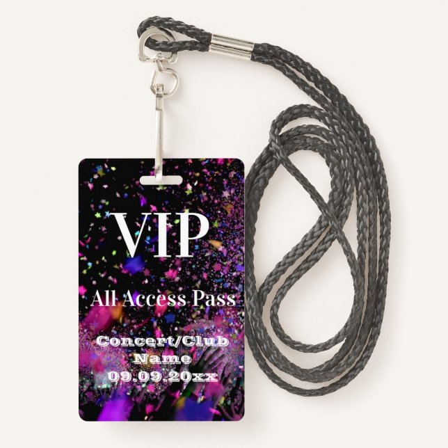 VIP All Access Name Photo Concert Club Party ID Badge (Front with Lanyard)