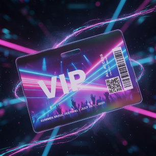 VIP All Access Pass Badge Template Neon Glow ID Badge