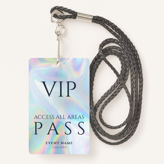 VIP All Access Pass Business Logo Holographic ID Badge (Front with Lanyard)
