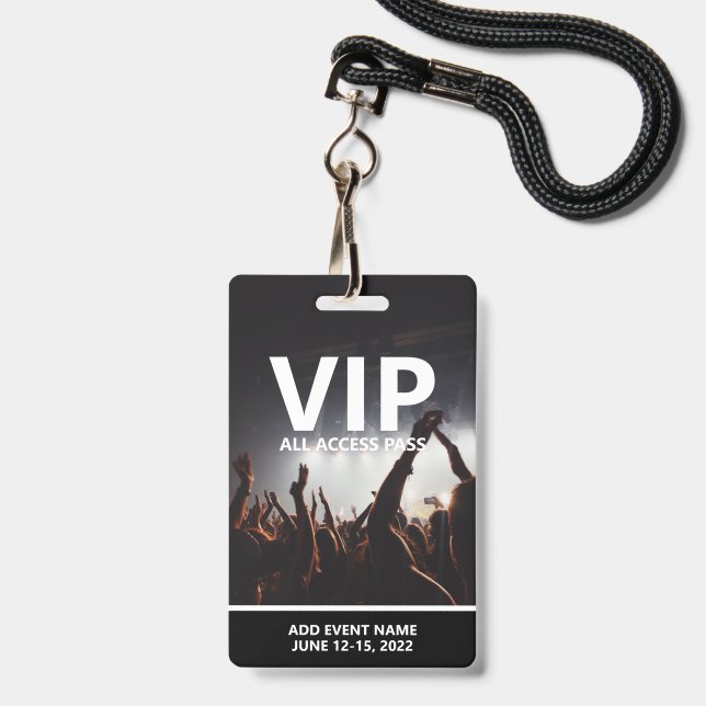 VIP All Access Pass Concert Event Personalised ID Badge (Front with Lanyard)