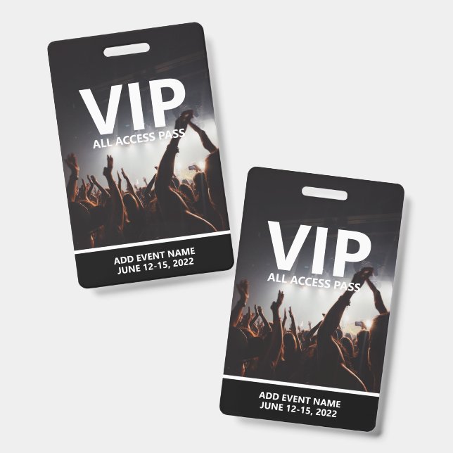 VIP All Access Pass Concert Event Personalised ID Badge (Front & Back)
