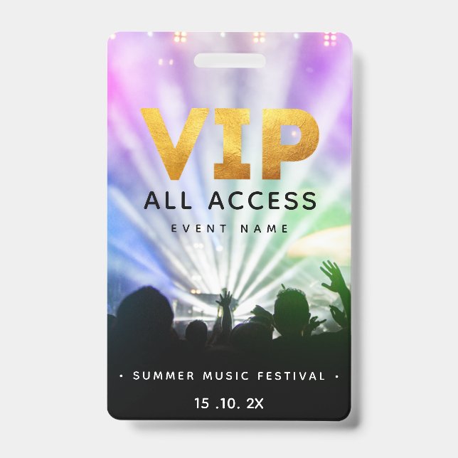 VIP All Access Pass Concert Festival ID Badge (Front)